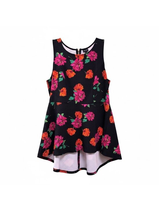 torrid Dresses & Skirts - Torrid Sleeveless Black Floral High-Low Peplum Dress Size 0 Polyester Blend